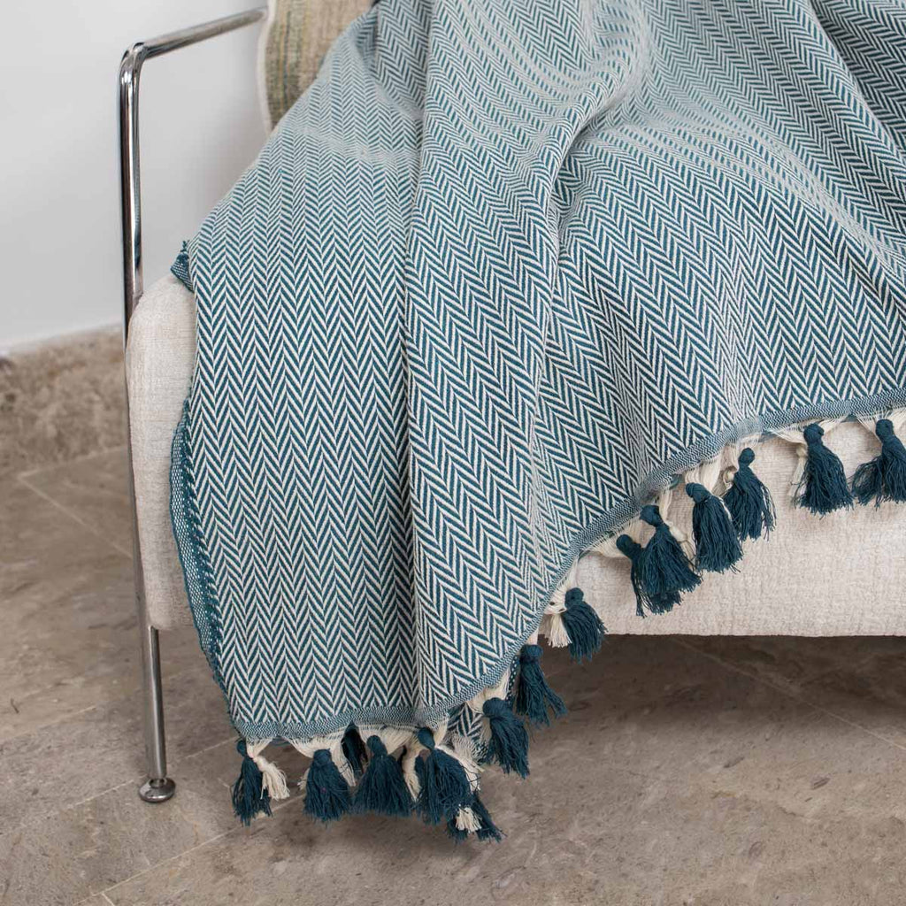 Plaid coton bleu pétrole MEGEVE 160x250