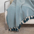 Plaid coton bleu pétrole MEGEVE 160x250