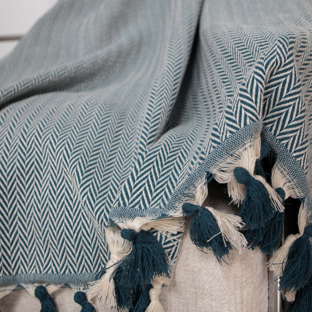 Plaid coton bleu pétrole MEGEVE 160x250