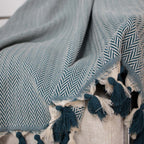 Plaid coton bleu pétrole MEGEVE 160x250