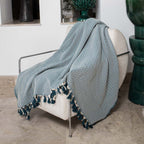 Plaid coton bleu pétrole MEGEVE 160x250