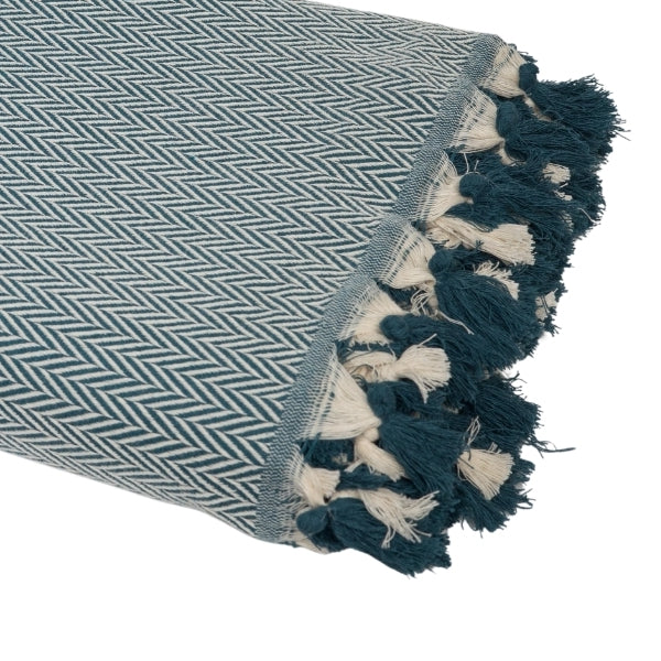 Plaid coton bleu pétrole MEGEVE 160x250