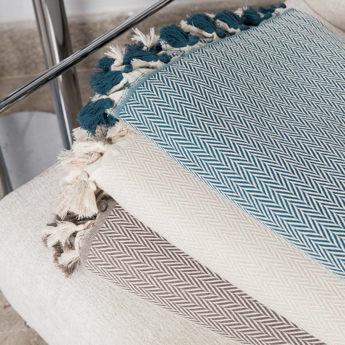 Plaid coton bleu pétrole MEGEVE 160x250