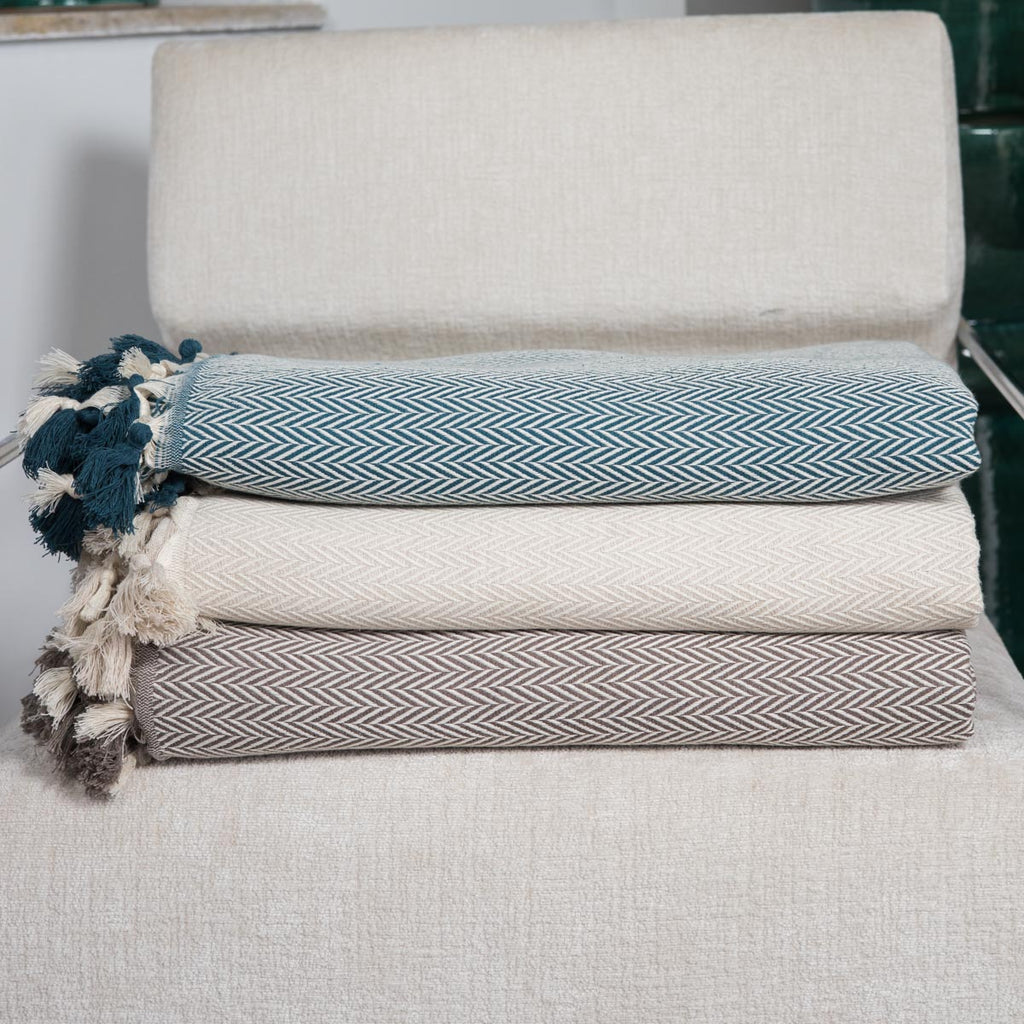 Plaid coton bleu pétrole MEGEVE 160x250