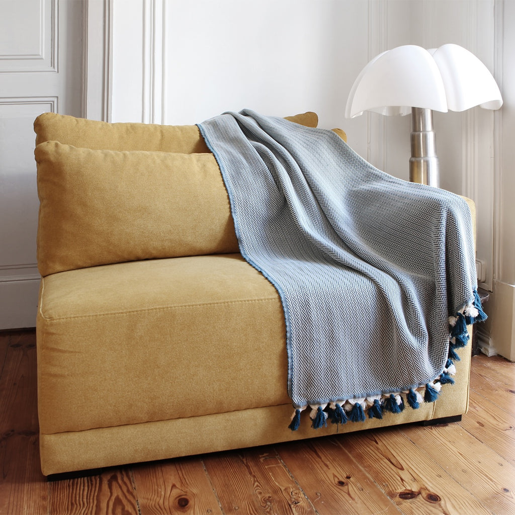Plaid coton bleu pétrole MEGEVE 160x250