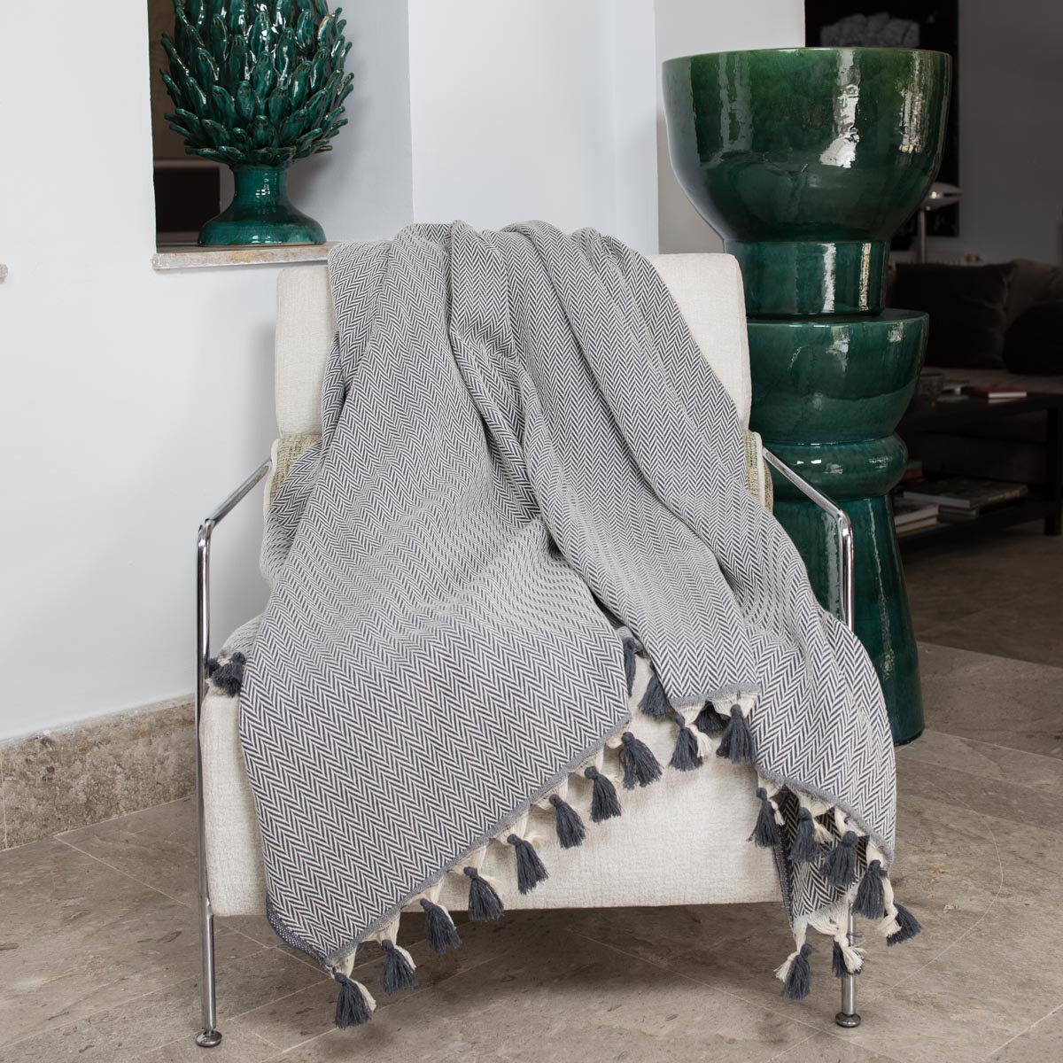 Plaid coton gris moyen MEGEVE