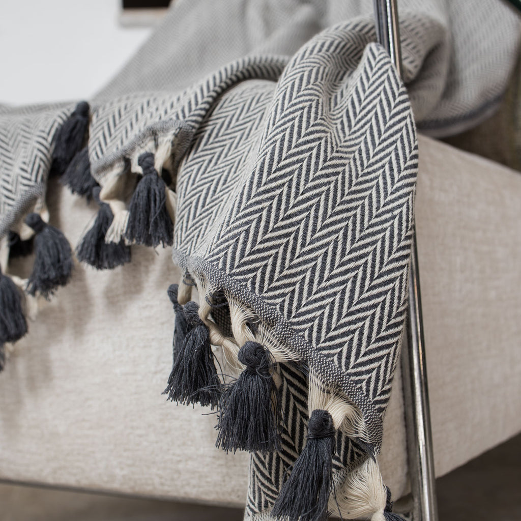 Plaid coton gris moyen MEGEVE 160x250