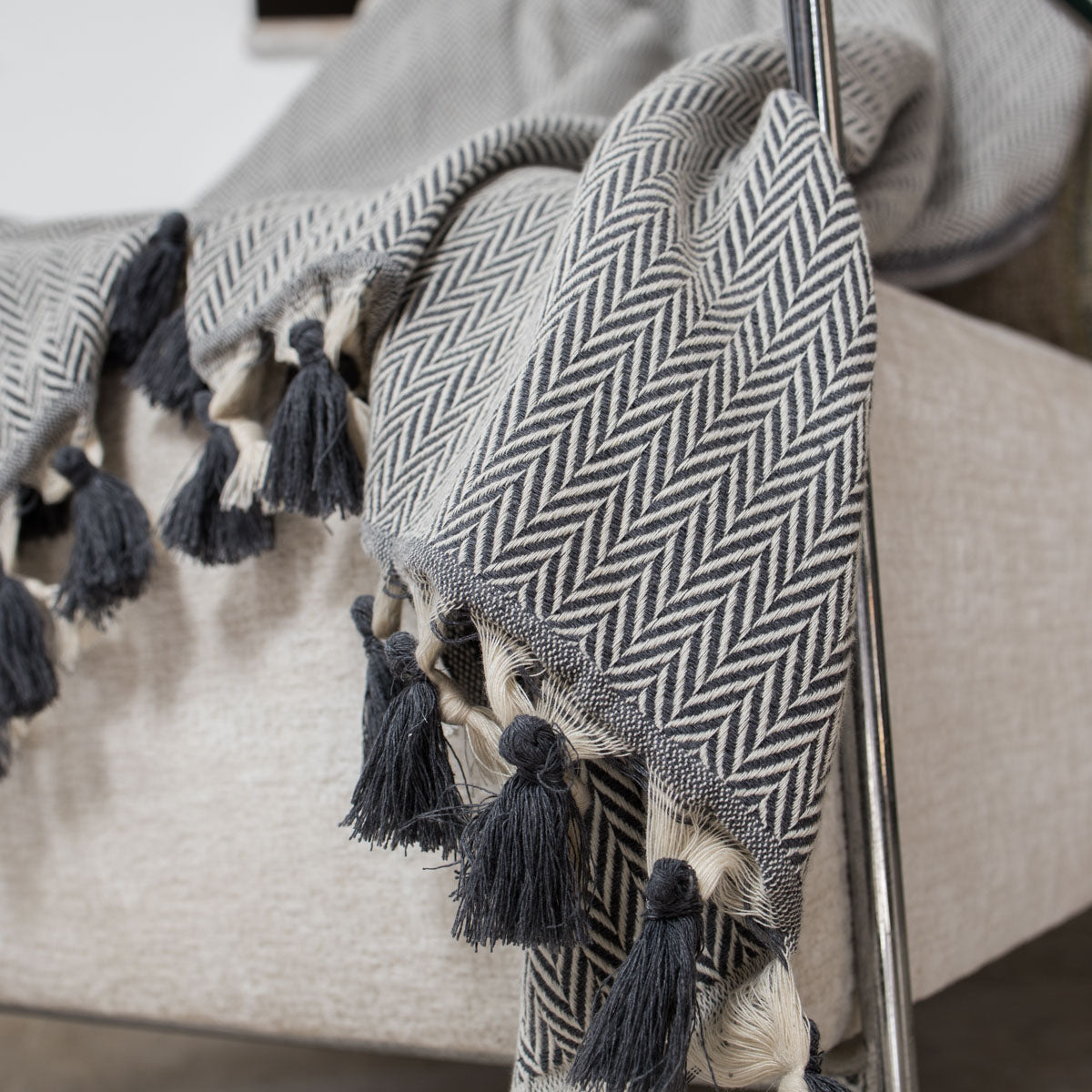 Plaid coton gris moyen MEGEVE 160x250