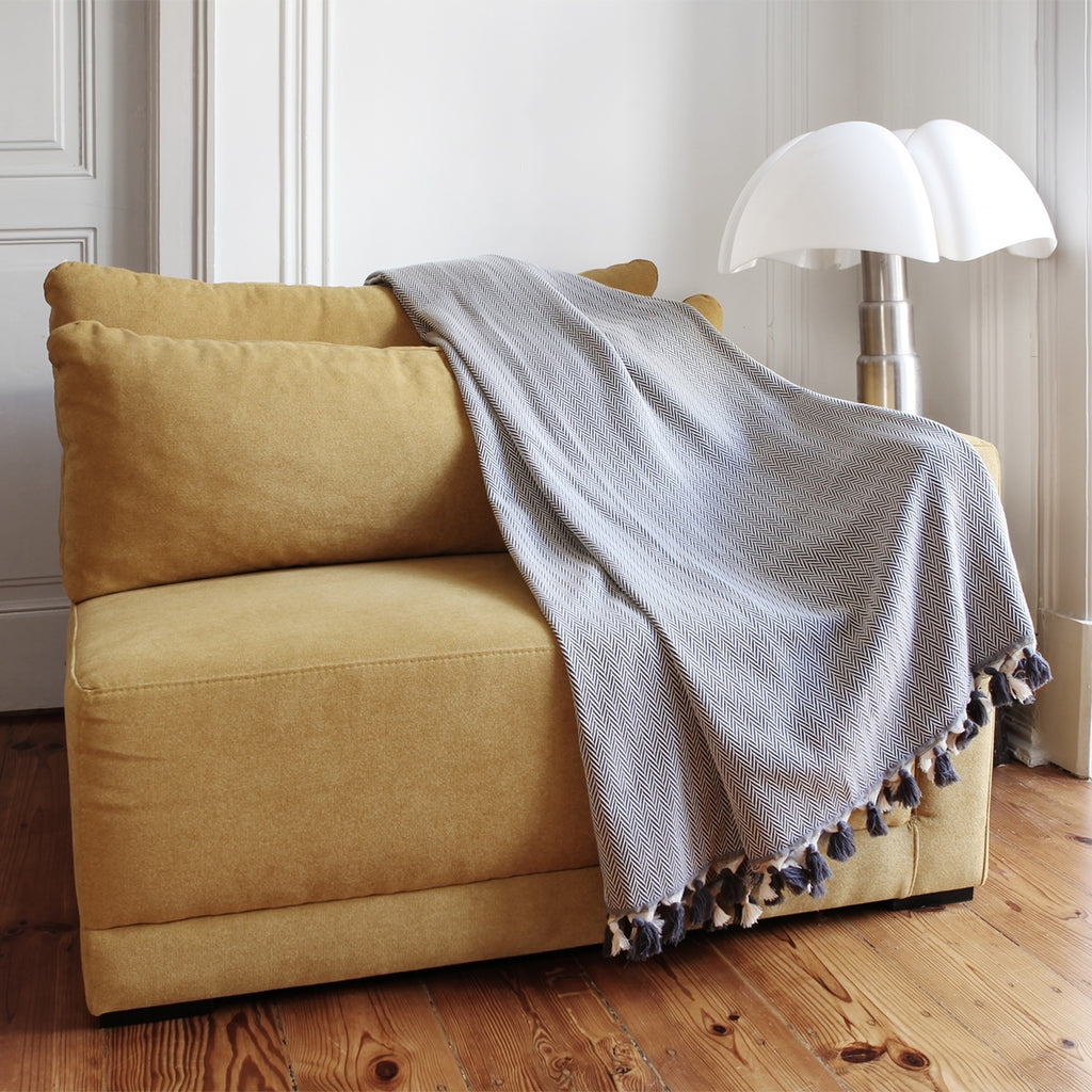 Plaid coton gris moyen MEGEVE 160x250