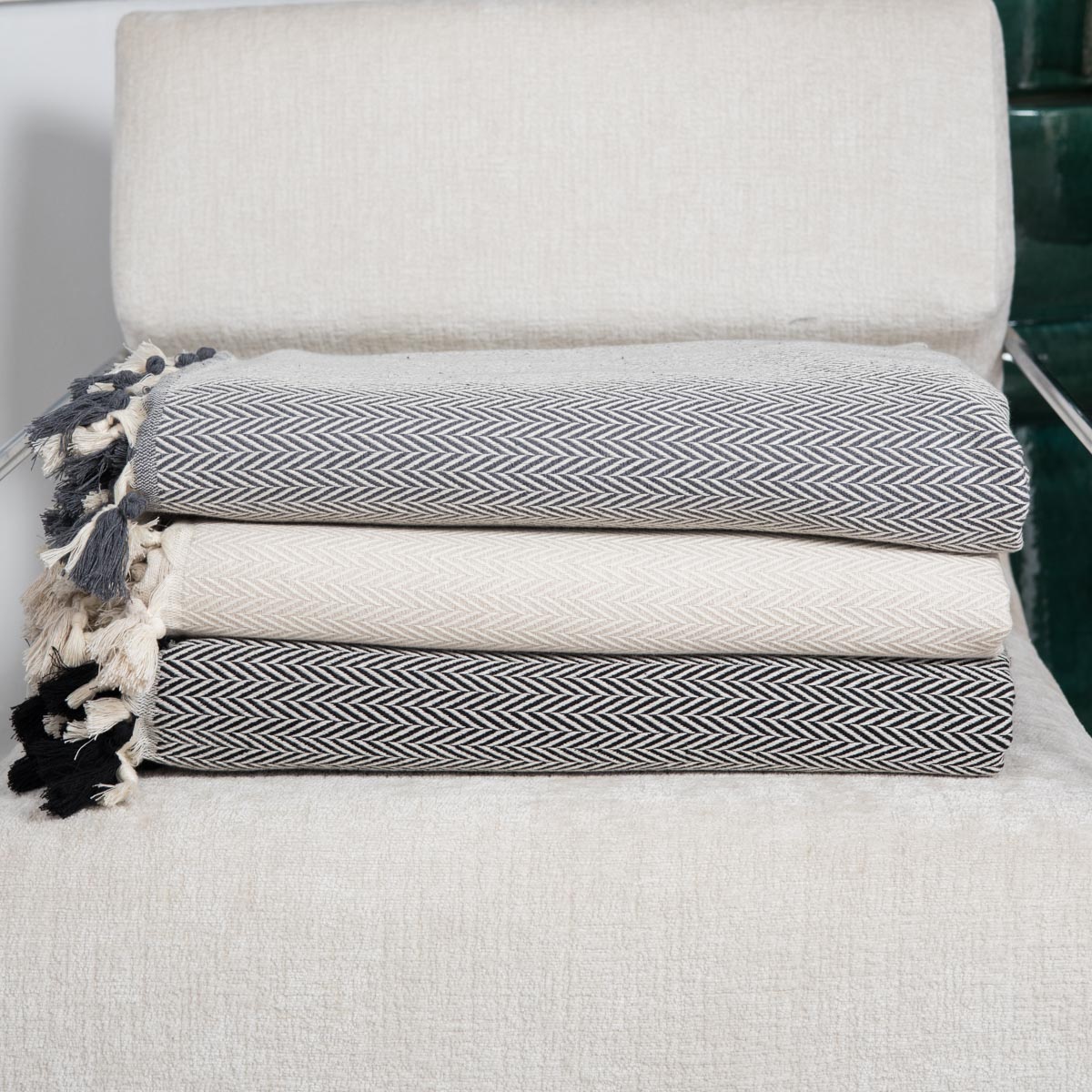 Plaid coton gris moyen MEGEVE 160x250