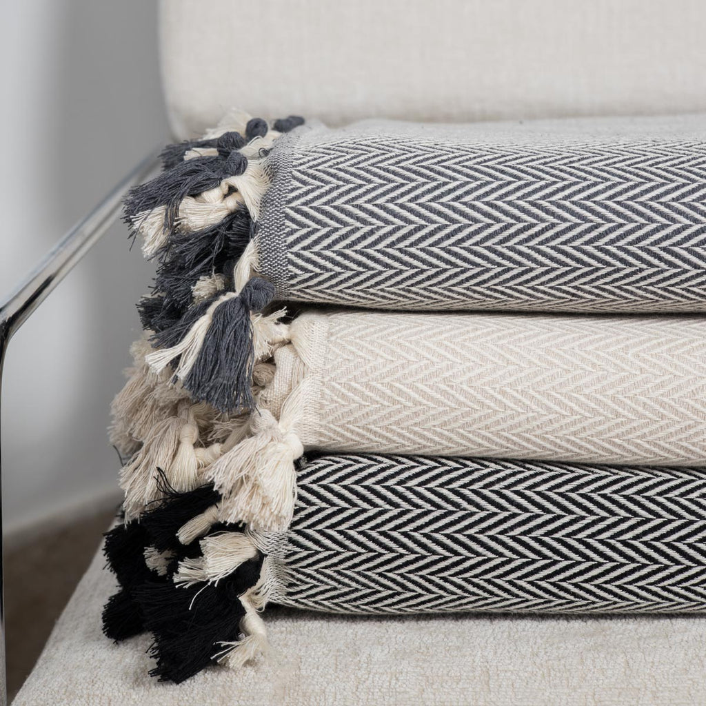 Plaid coton gris moyen MEGEVE 160x250