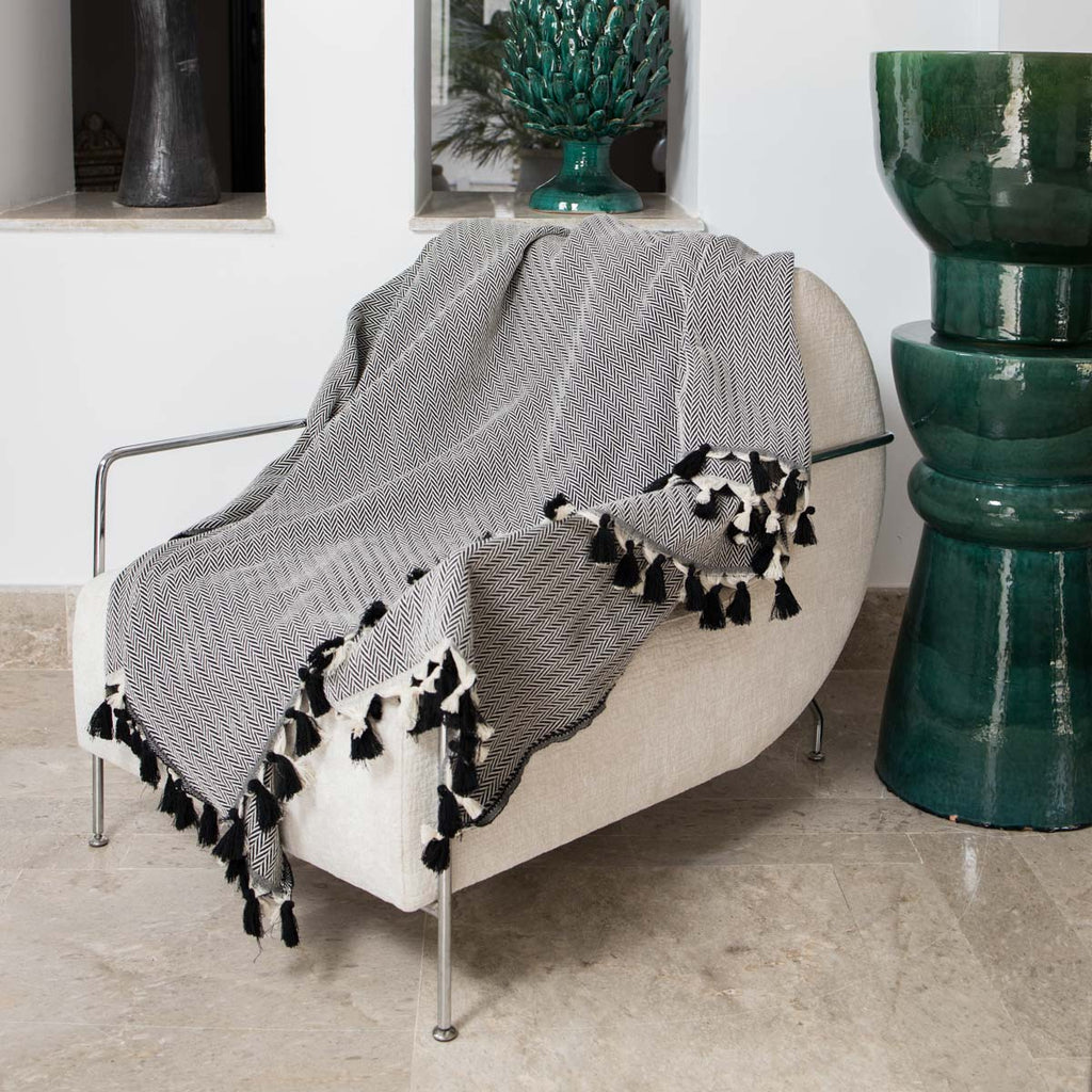 Plaid coton noir MEGEVE 130x170
