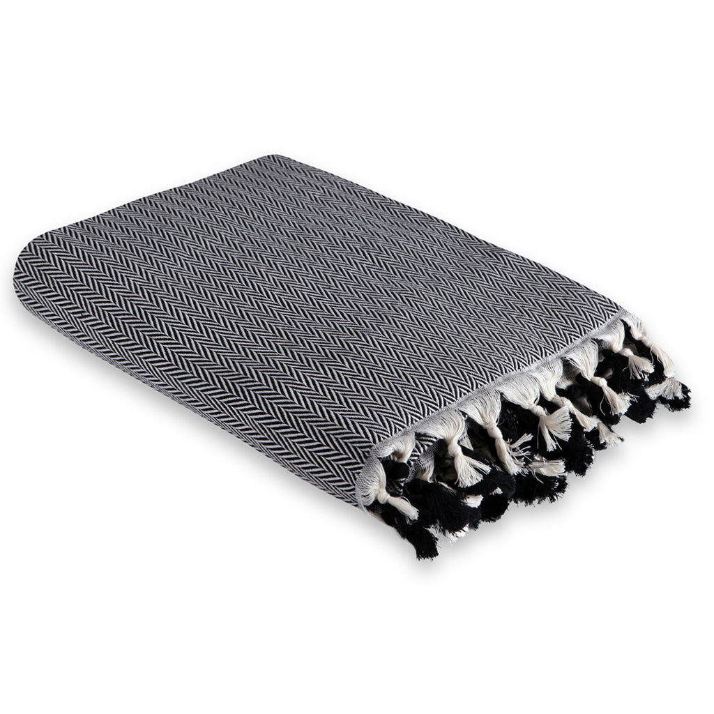 Plaid coton noir MEGEVE - 160x250 - febronie.com