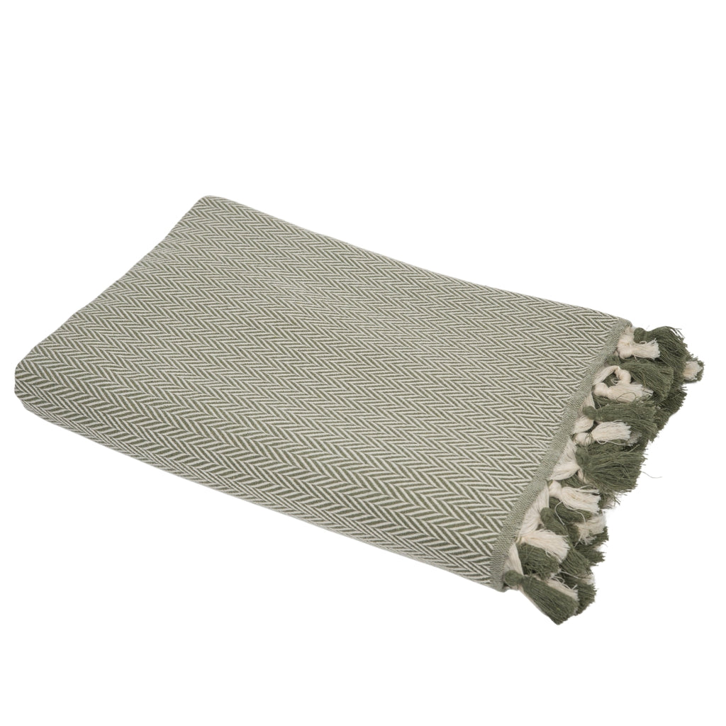 Plaid coton vert olive MEGEVE 130x170