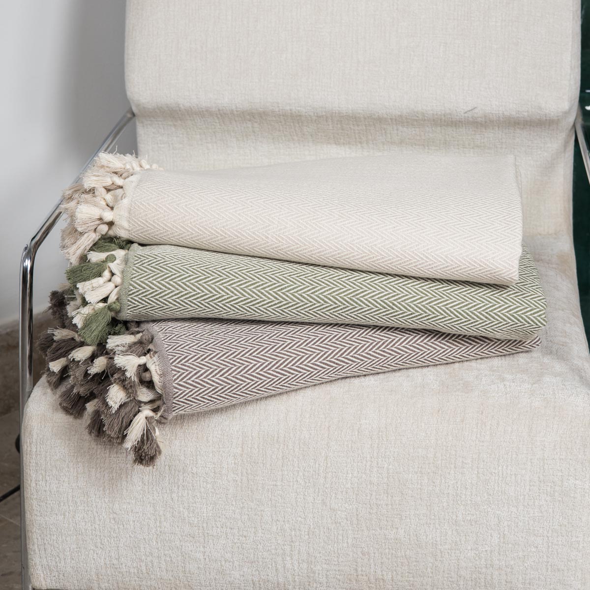 Plaid coton vert olive MEGEVE 130x170
