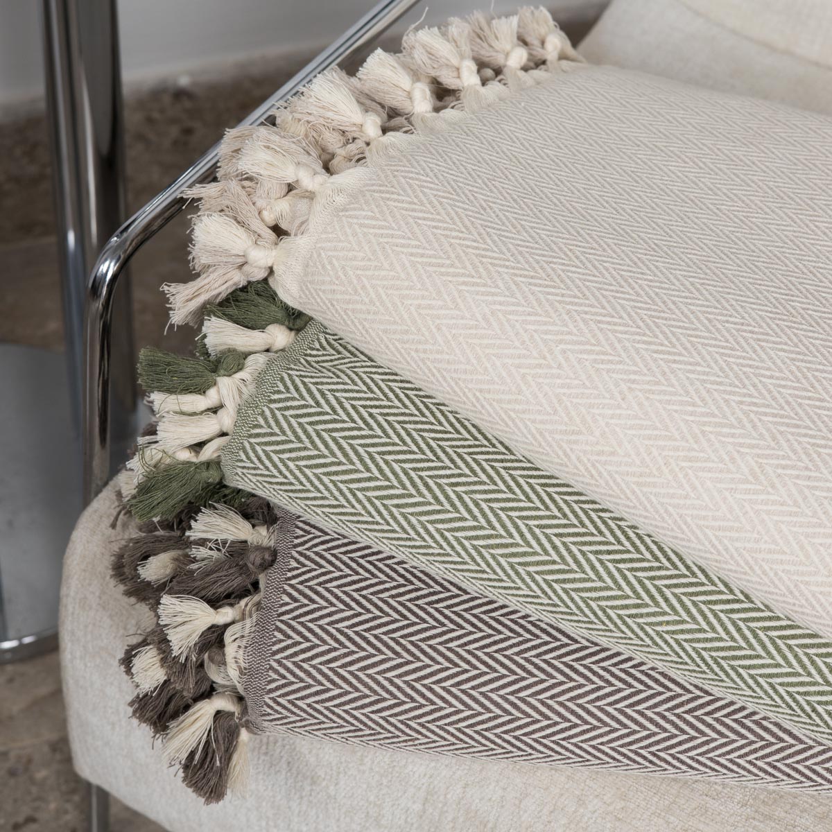 Plaid coton vert olive MEGEVE 130x170