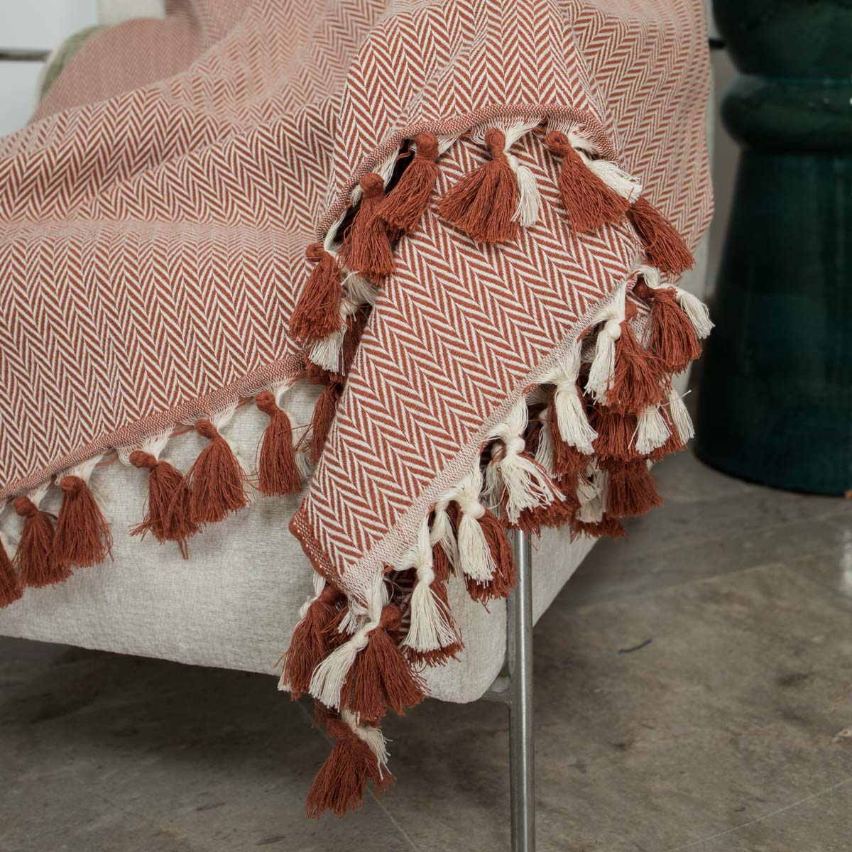 Plaid coton rouge tomette MEGEVE 130x170