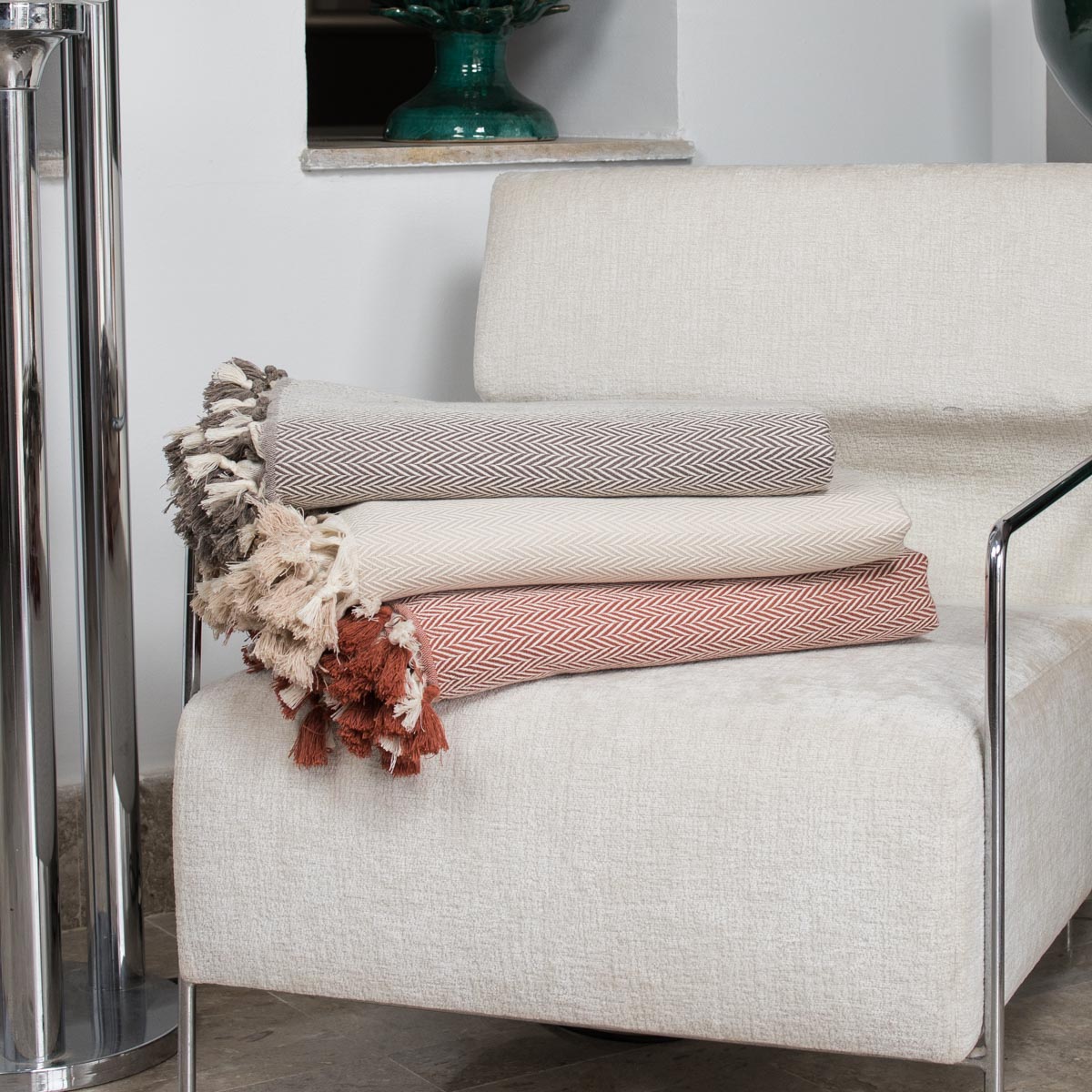 Plaid coton rouge tomette MEGEVE 130x170