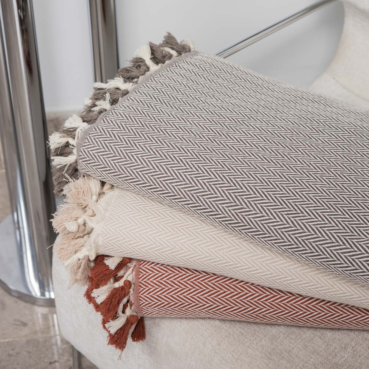 Plaid coton rouge tomette MEGEVE 130x170
