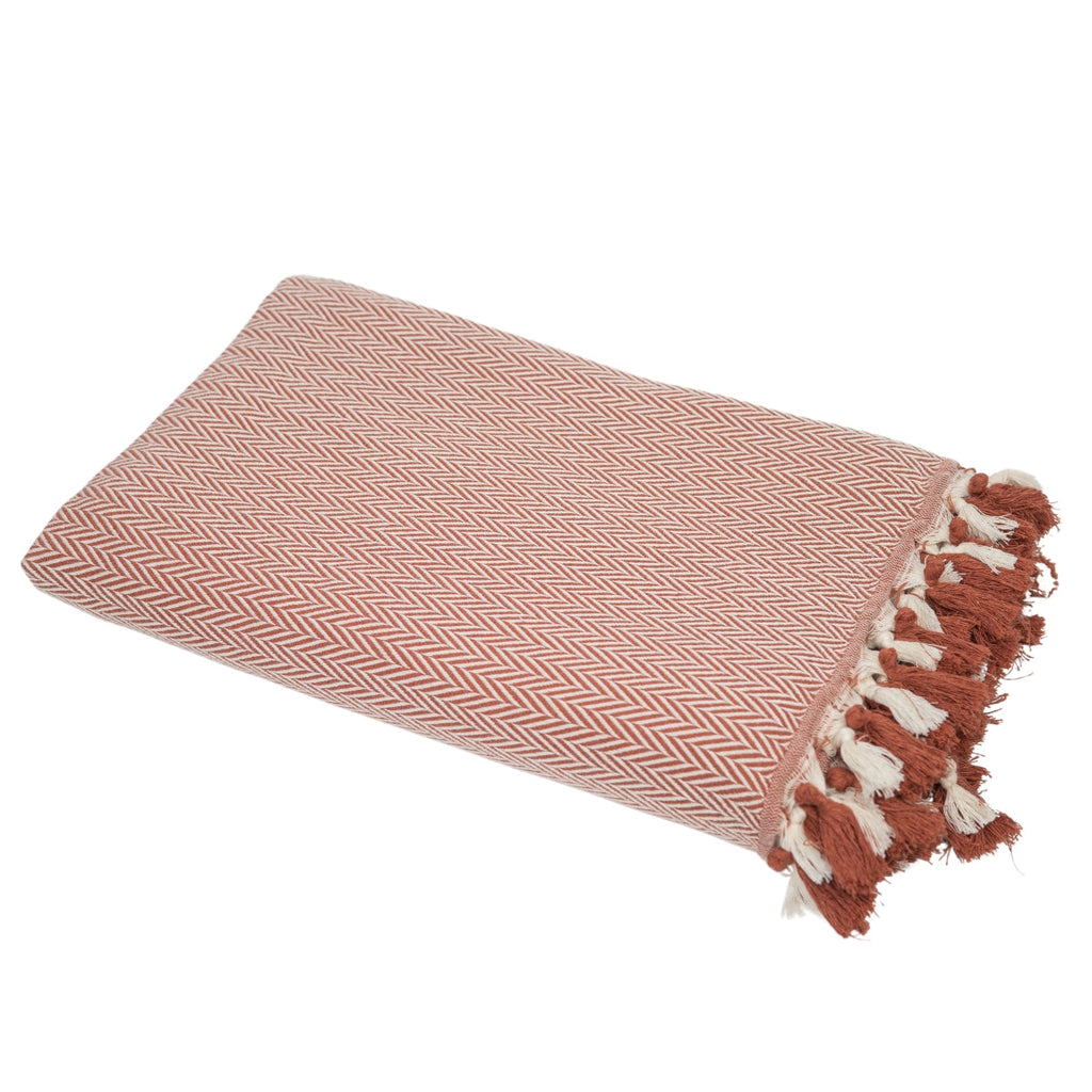 Plaid coton rouge tomette MEGEVE - 160x250 - febronie.com