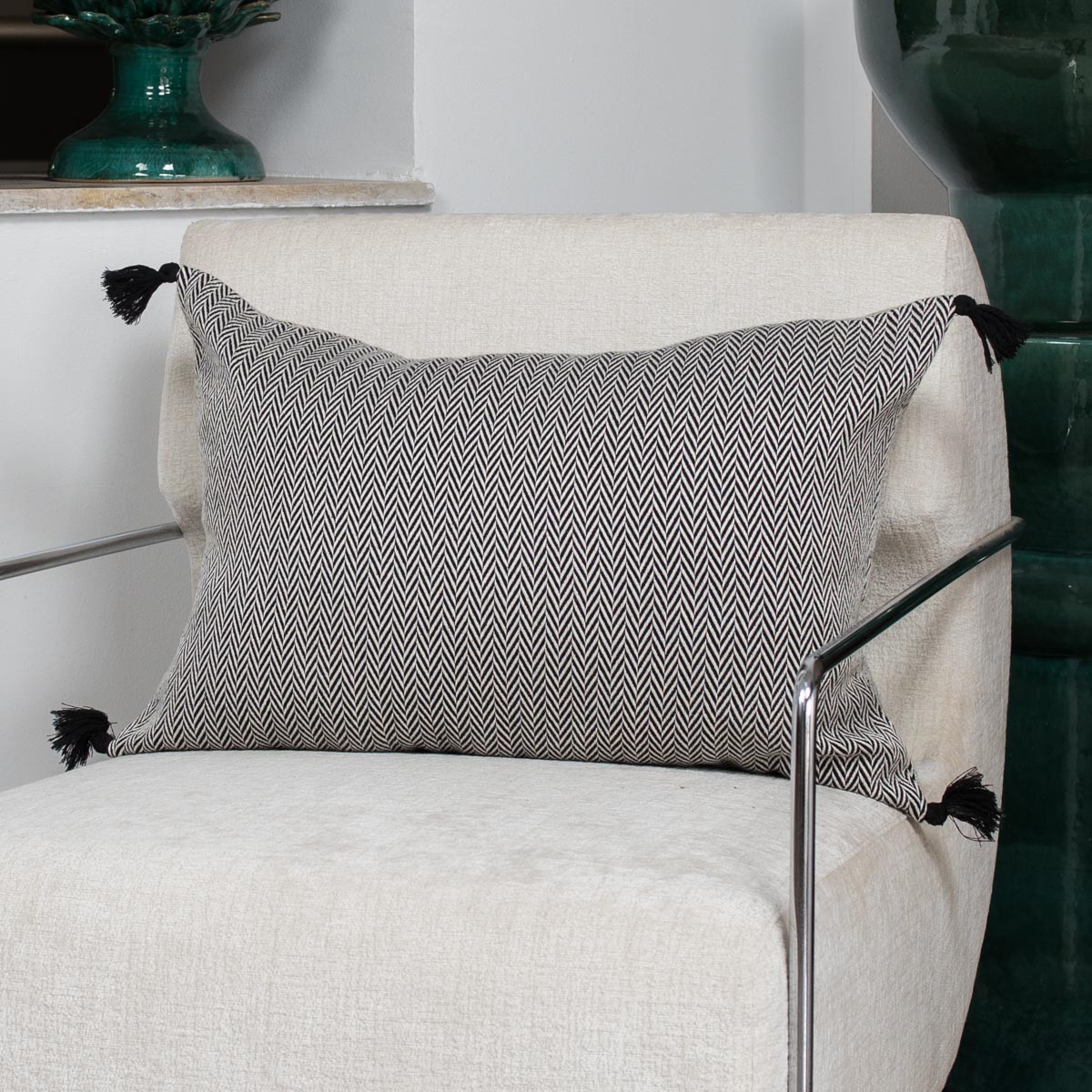 Housse de coussin coton 60x40 MEGEVE - vert olive - febronie.com