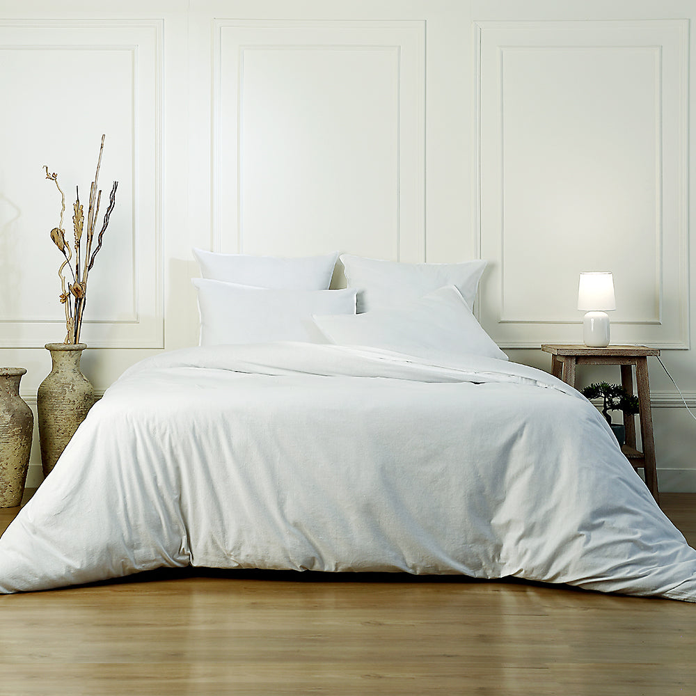 Set di biancheria da letto in cotone lavato bianco LUNA