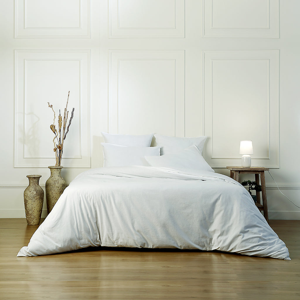 Set di biancheria da letto in cotone lavato bianco LUNA