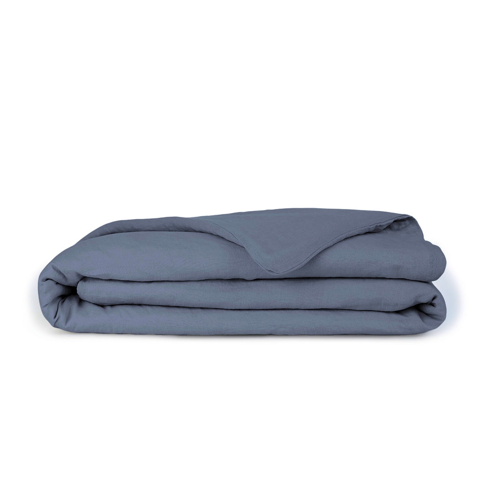 Housse de couette lin lavé bleu orage CAMILLE - 260x240 cm