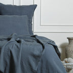 Housse de couette lin lavé bleu orage CAMILLE - 260x240 cm