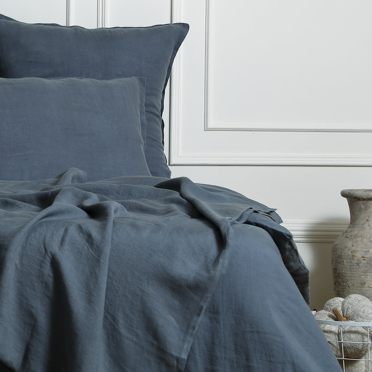 Housse de couette lin lavé bleu orage CAMILLE - 260x240 cm