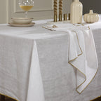 Nappe lin lavé 150x250 CAMILLE - blanc / or