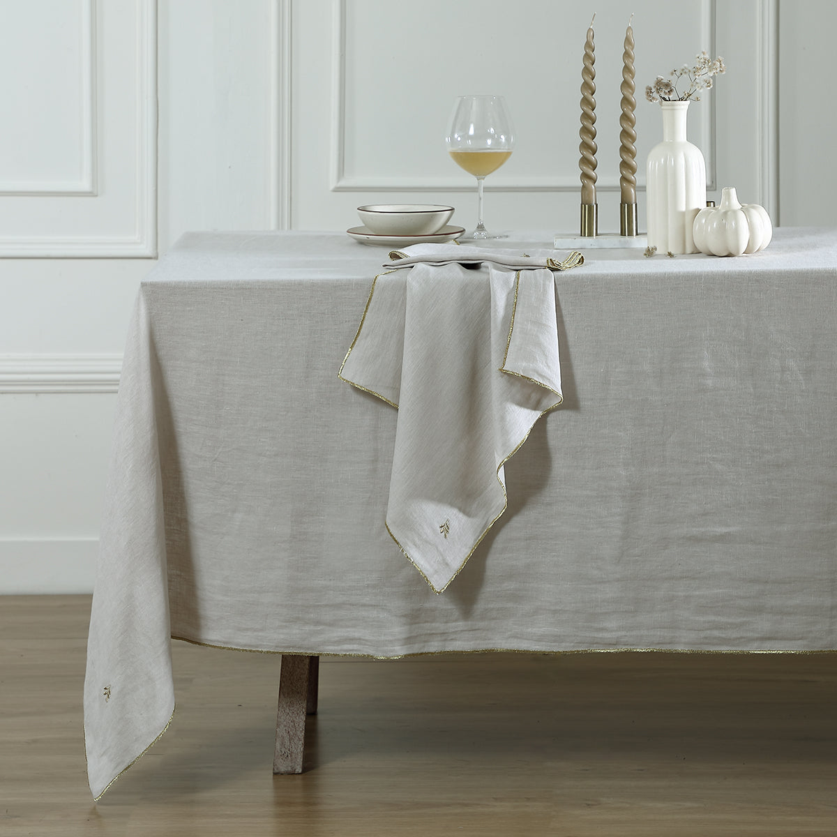 Nappe lin lavé 150x250 CAMILLE - naturel / or