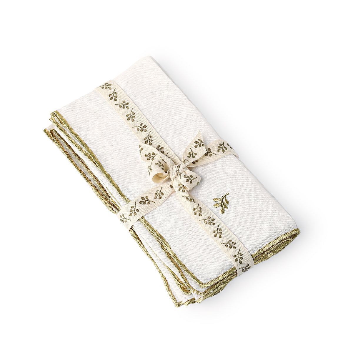 Nappe + 4 serviettes lin lavé 150x250 CAMILLE - blanc / or