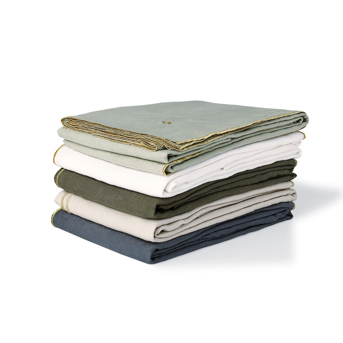 Nappe + 4 serviettes lin lavé 150x250 CAMILLE - blanc / or