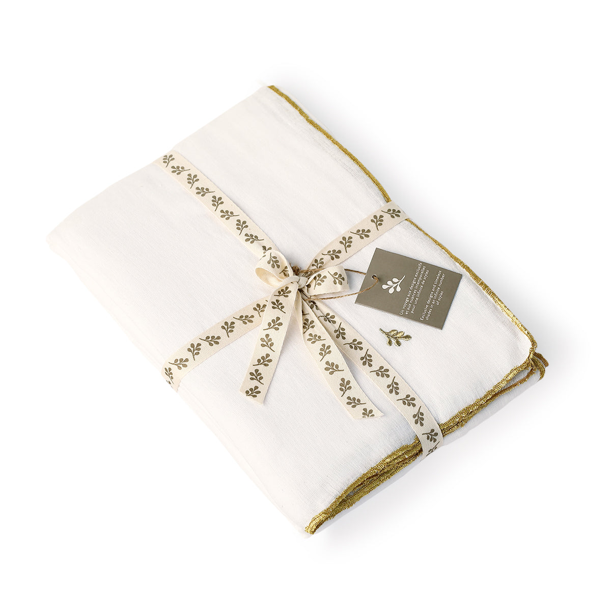 Nappe + 4 serviettes lin lavé 150x250 CAMILLE - blanc / or