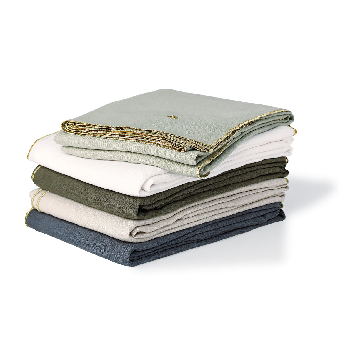 Nappe + 4 serviettes lin lavé 150x250 CAMILLE - naturel / or