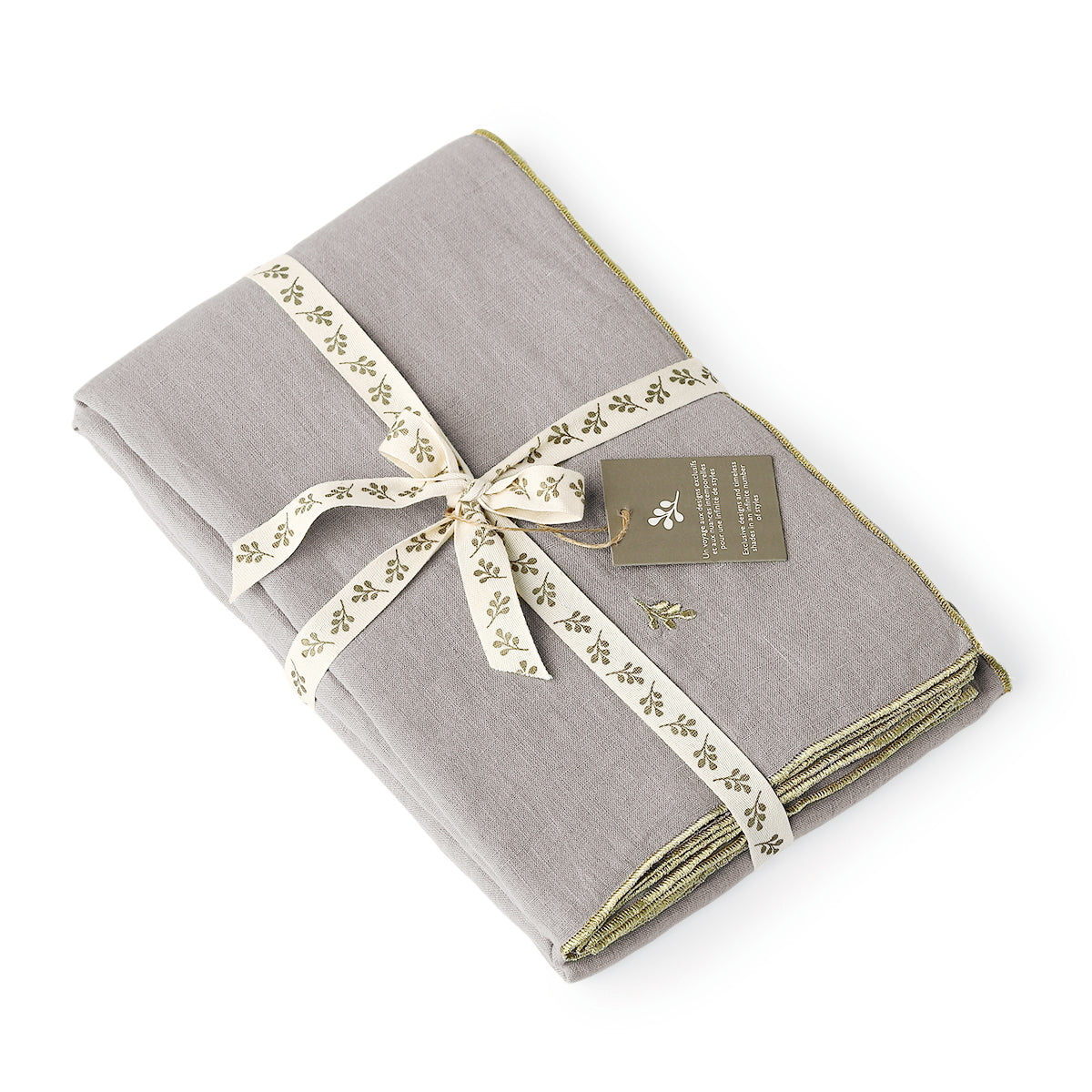 Nappe + 4 serviettes lin lavé 150x250 CAMILLE - naturel / or