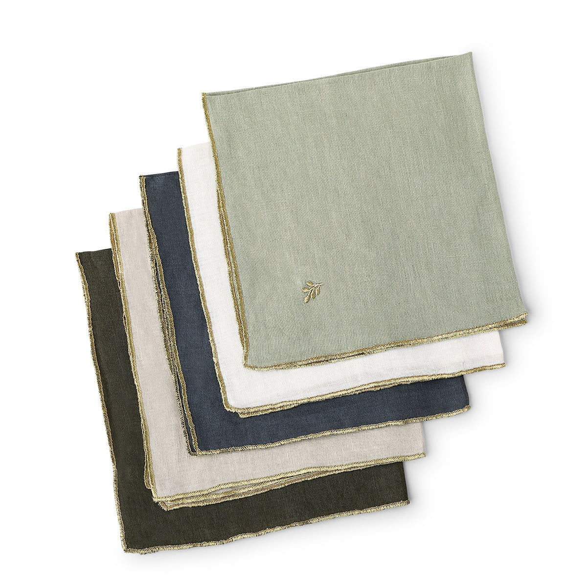 Serviette de table (x4) lin lavé 45x45 CAMILLE - blanc / or