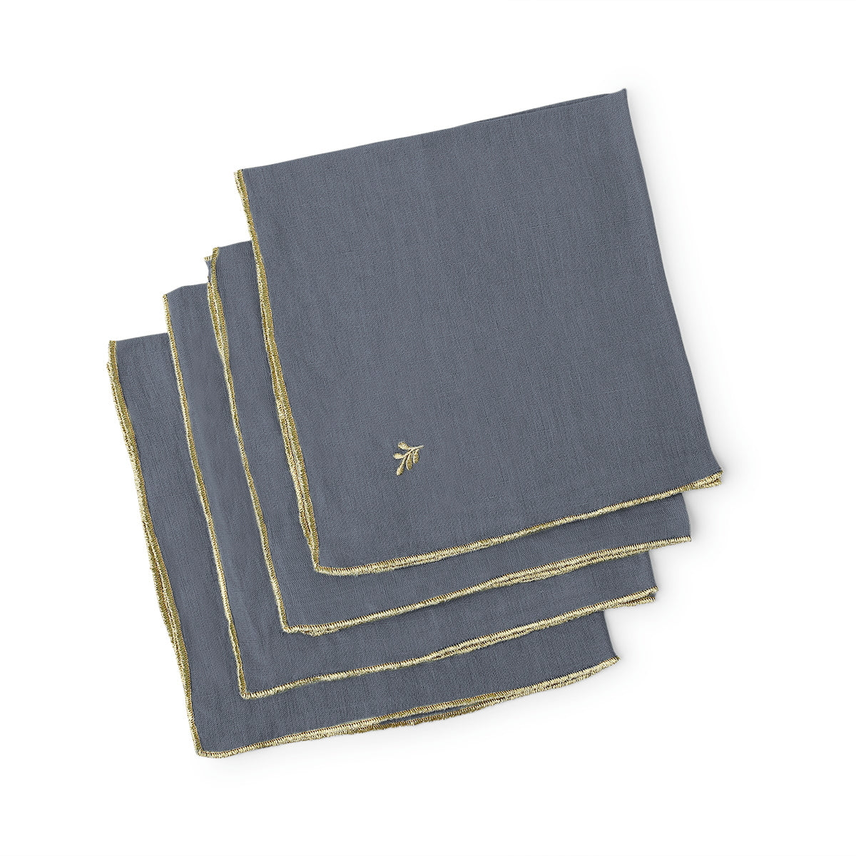 Serviette de table (x4) lin lavé 45x45 CAMILLE - bleu orage / or