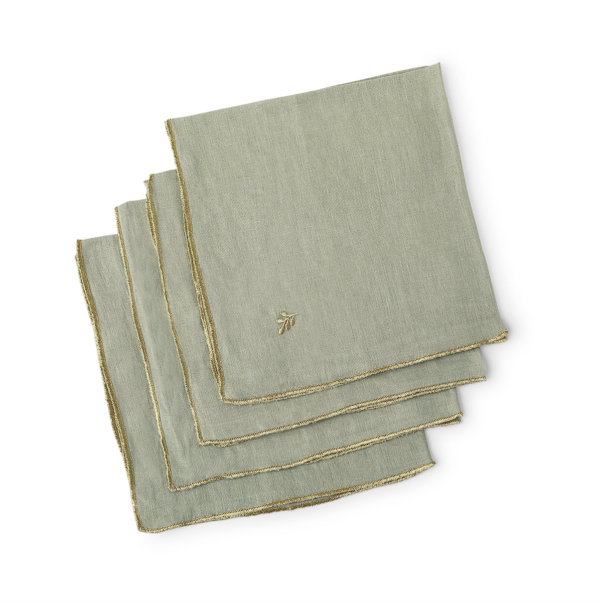 Serviette de table (x4) lin lavé 45x45 CAMILLE - vert céladon / or