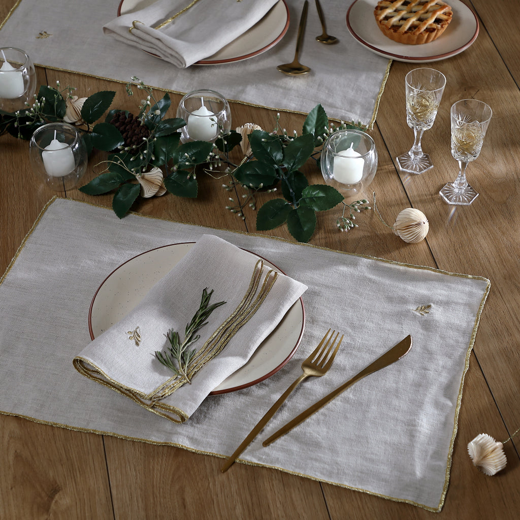 Serviette de table (x4) lin lavé 45x45 CAMILLE - naturel / or