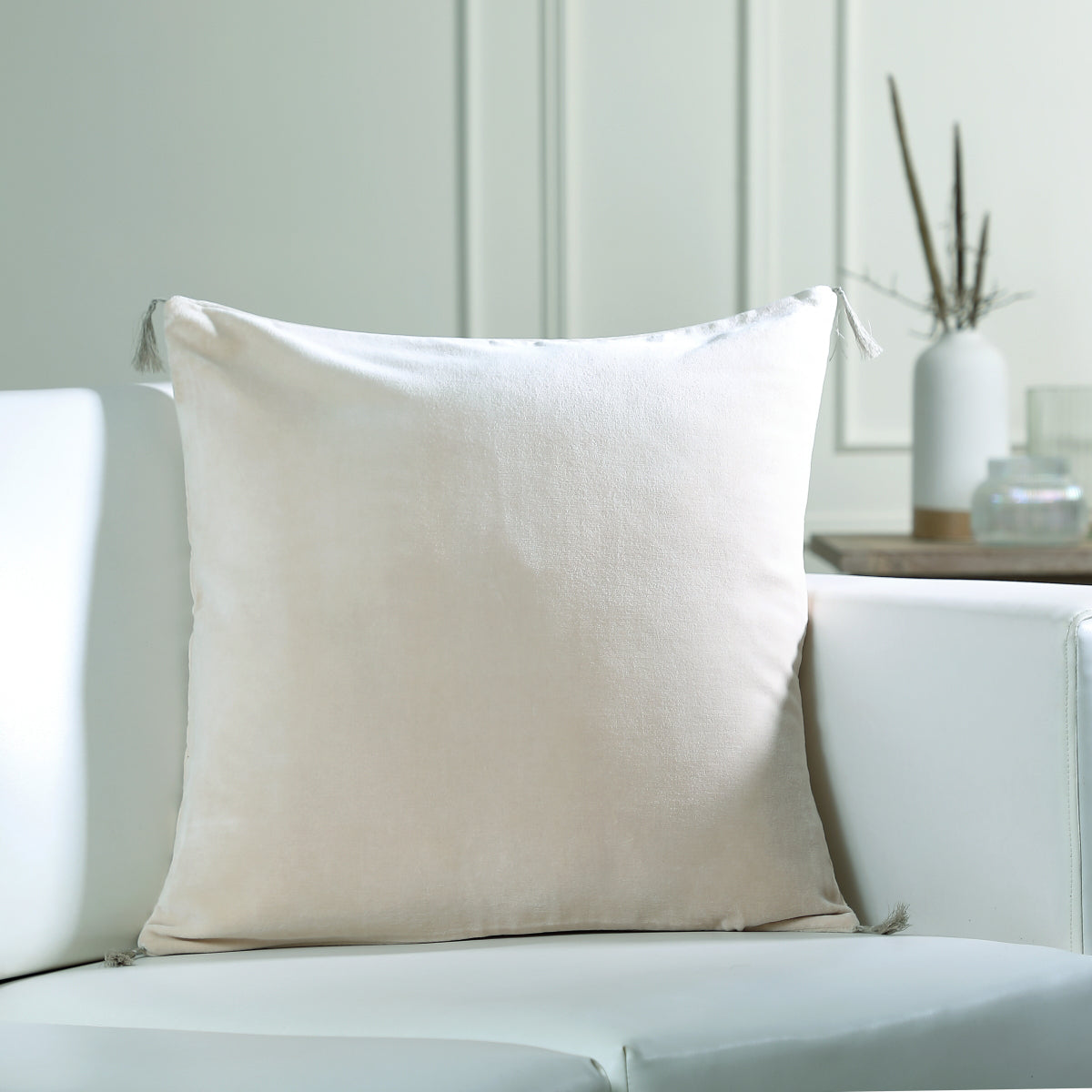 Housse de coussin velours de coton 50x50 DANUBE - craie