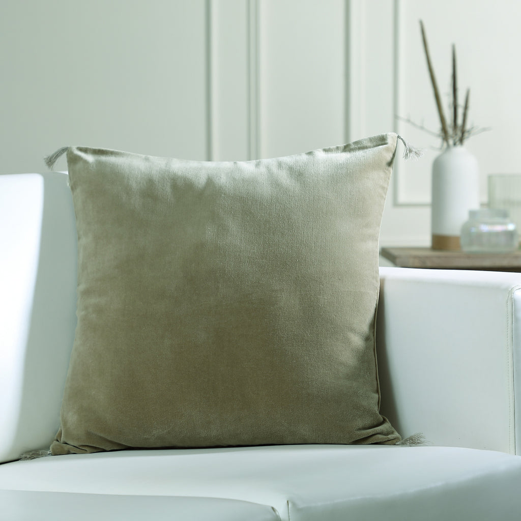 Housse de coussin velours de coton 50x50 DANUBE - vert kaki