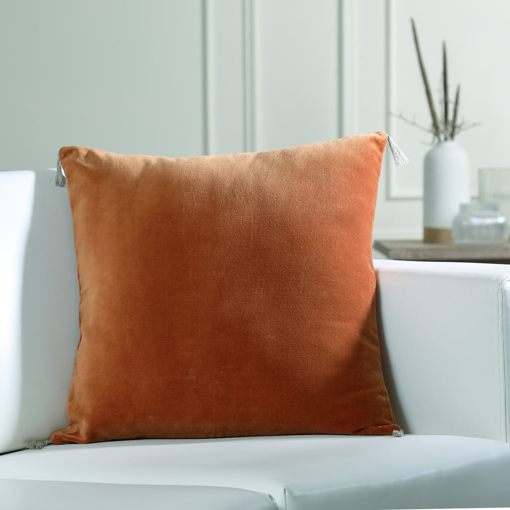 Housse de coussin velours de coton 50x50 DANUBE - terracotta