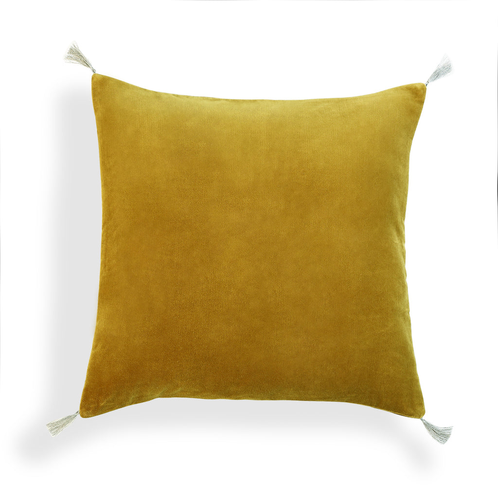 Housse de coussin velours de coton 50x50 DANUBE - jaune moutarde