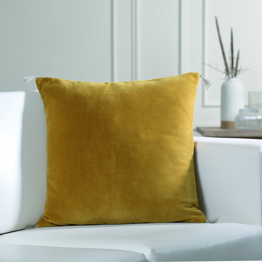 Housse de coussin velours de coton 50x50 DANUBE - jaune moutarde