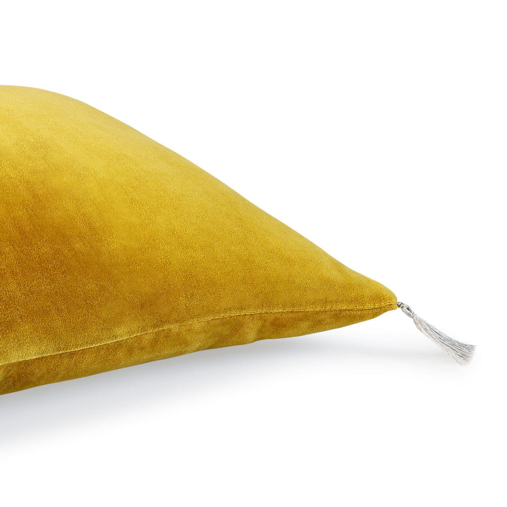 Housse de coussin velours de coton 50x50 DANUBE - jaune moutarde