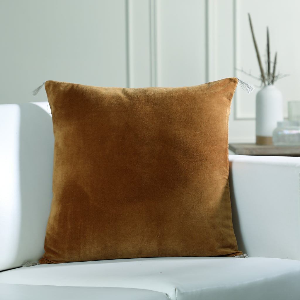 Housse de coussin velours de coton 50x50 DANUBE - brun tabac
