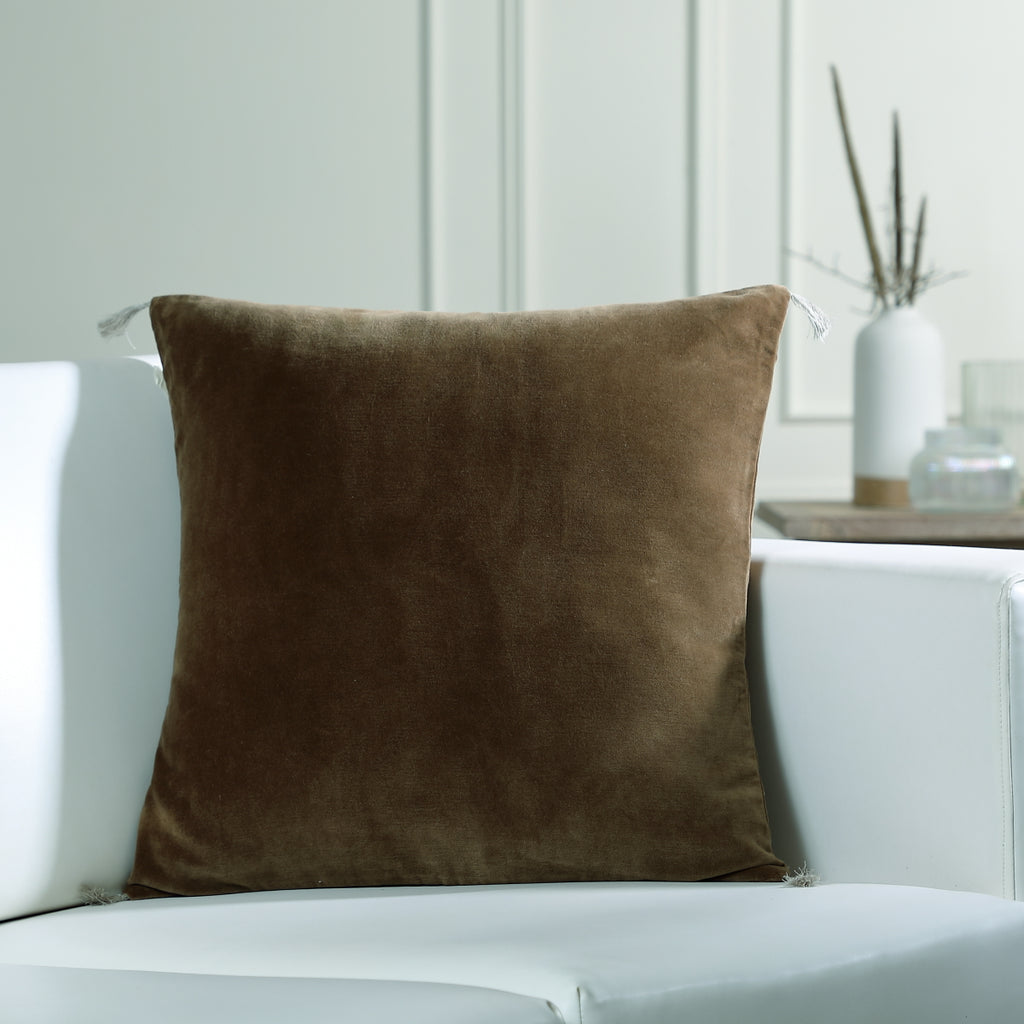 Housse de coussin velours de coton 50x50 DANUBE - brun chêne