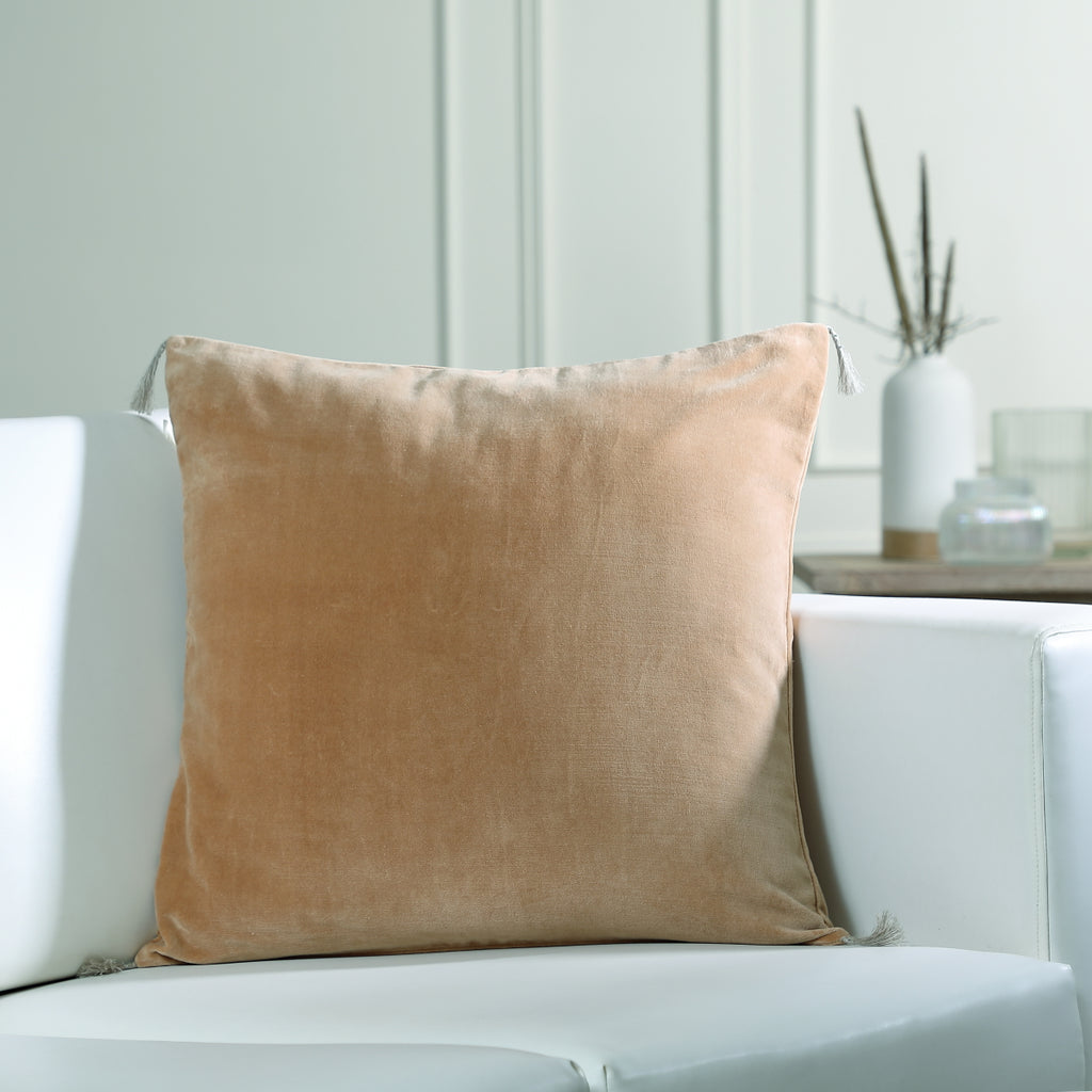 Housse de coussin velours de coton 50x50 DANUBE - camel